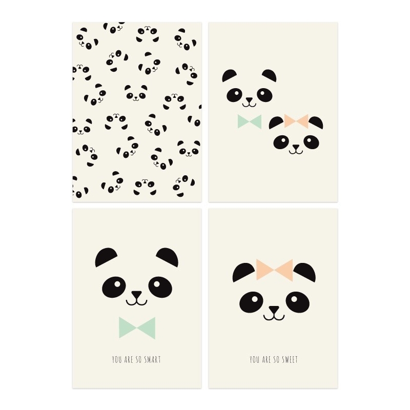 Lot de 4 Cartes Postales Pandas - Illustrées par Zü - Boutique Les inutiles