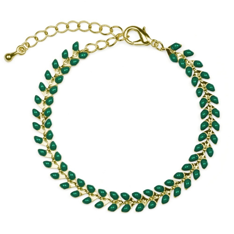 Bracelet Épis doré émaillé de vert sapin - boutique Les inutiles