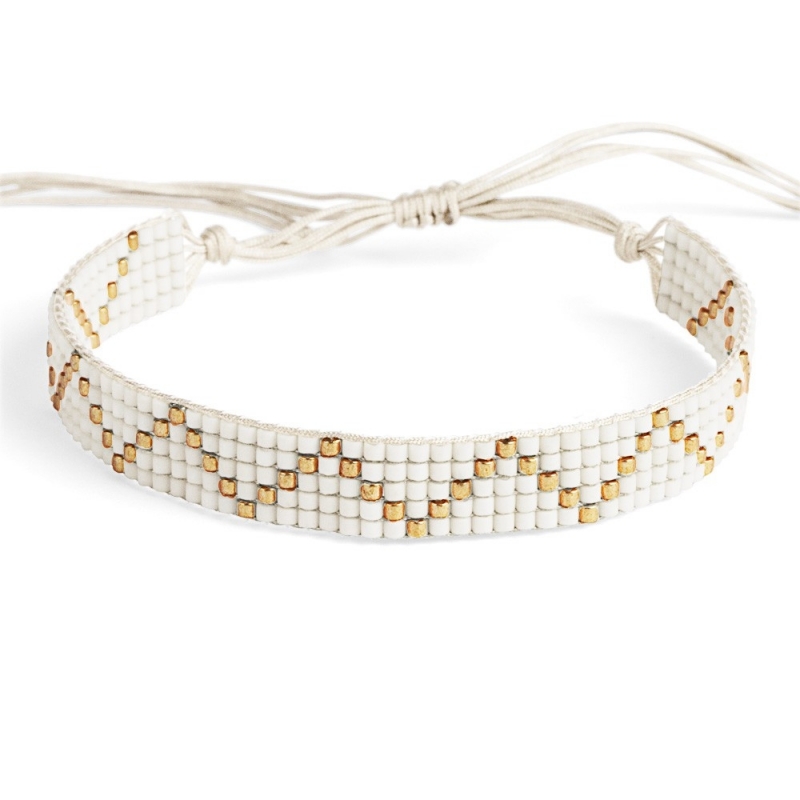 Bracelet en perles Miyuki Blanc & Or - Bracelet Plune - Boutique Les inutiles