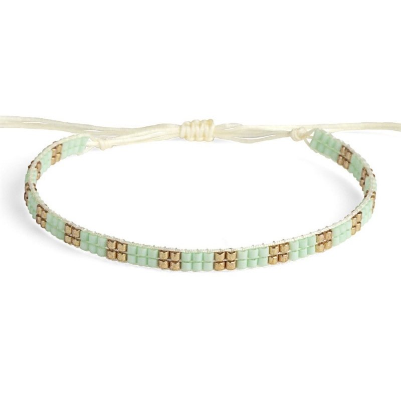 Bracelet en perles Miyuki Mint & Or - Bracelet Plune - Boutique Les inutiles