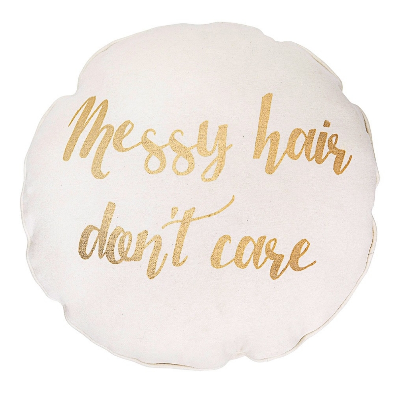 Coussin Rond Blanc & Or - Messy hair don't care - Bloomingville - Boutique Les inutiles