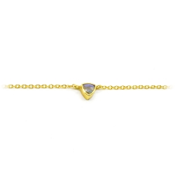 Collier argent plaqué or serti labradorite triangulaire - chaîne dorée et pierre fine triangle - muja juma - les inutiles
