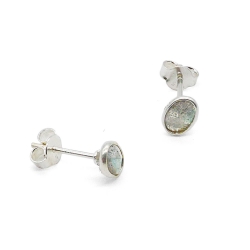 Boucles d'oreilles argent serties labradorite carrée - puces tige poussette clous  muja juma - boutique les inutiles