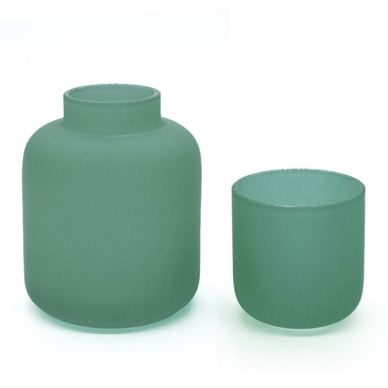 Duo photophore et soliflore vert sauge en verre dépoli - Vase Opale Coming B - Les inutiles