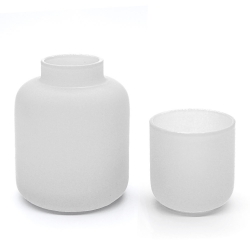 Duo photophore et soliflore Blancs en verre dépoli - Vase Opale Coming B - Les inutiles
