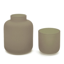 Duo photophore et soliflore gris taupe en verre dépoli - Vase Opale Coming B - Les inutiles