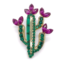 Broche Cactus Vert Rose et Or - Bijoux Urban Jungle - Euphorbe doré et strass - Boutique Les inutiles