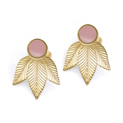 Boucles d'oreilles feuilles roses • Bijou Plume doré à l'or fin en acier • Boutique de créateurs de Bijoux Les inutiles