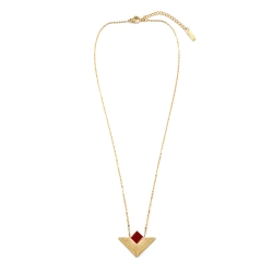 Pendentif triangulaire en acier inoxydable doré • Collier élégant et épuré rouge bordeaux • Boutique de créateur de bijoux