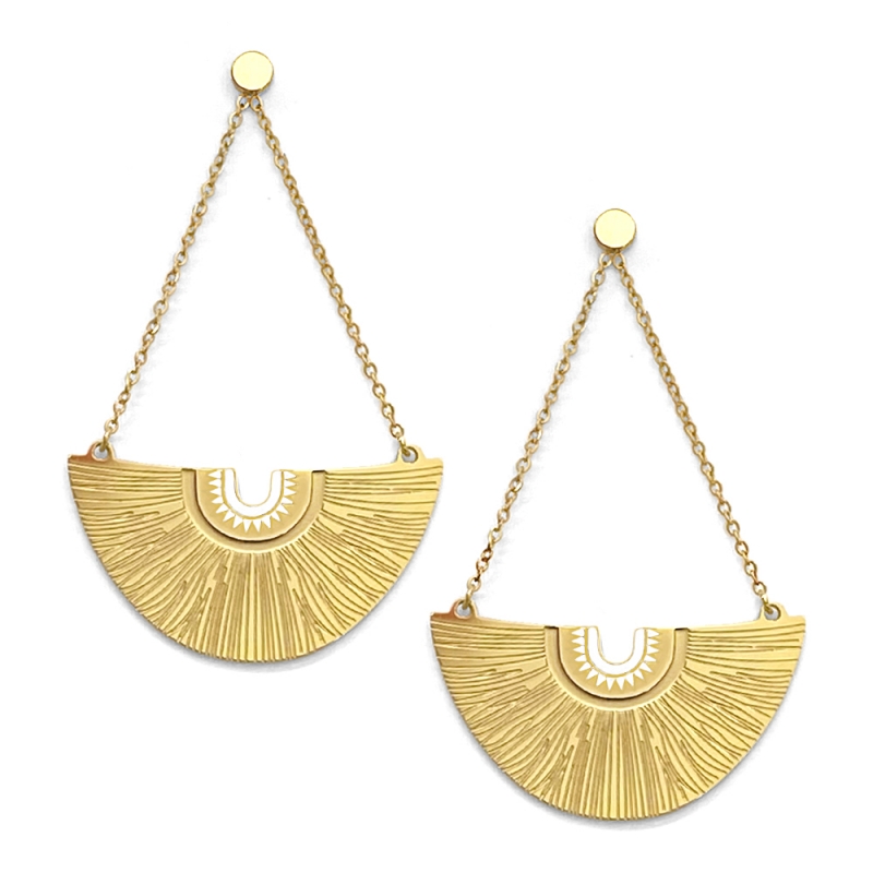 Bijoux ethniques et idées cadeaux • Boucles d'oreilles Bamako pendantes dorées • Bijouterie à Loches Boutique Les inutiles