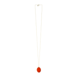 Sautoir collier long rouge orange or • Pendentif porte photo médaillon qui s'ouvre • Bijoux créateur trois petits points paris