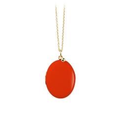 Médaillon porte photo rouge cardinal • Sautoir chaîne or et pendentif qui s'ouvre cassolette • Bijoux de créateurs Loches