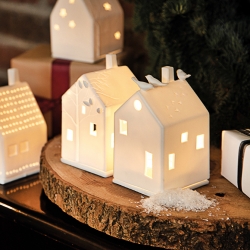 Déco de Noël photophore light house • Maison en porcelaine Birdhouse • Bougies Rader
