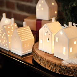 Village Noël photophore maison en porcelaine • Décoration et bougies, boutique Les inutiles à Loches