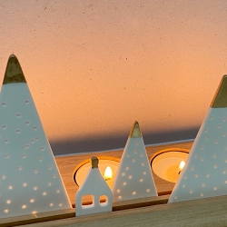 Bougeoir de table en bois et porcelaine • Photophore maison Rader • déco noel et montagnes, décoration table de Noël et cadeaux